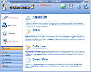 Screenshot vom Programm: ArchiCrypt System Doctor