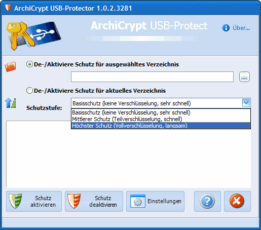 Screenshot vom Programm: ArchiCrypt USB-Protect